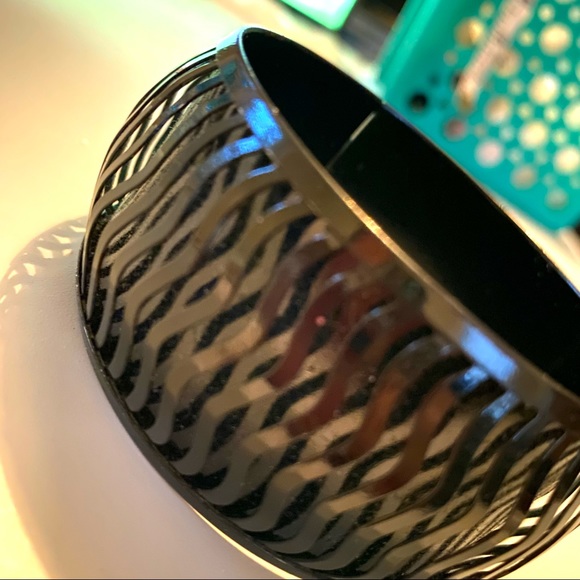 Black Metal Wide Bangle Raised Design - Picture 2 of 4